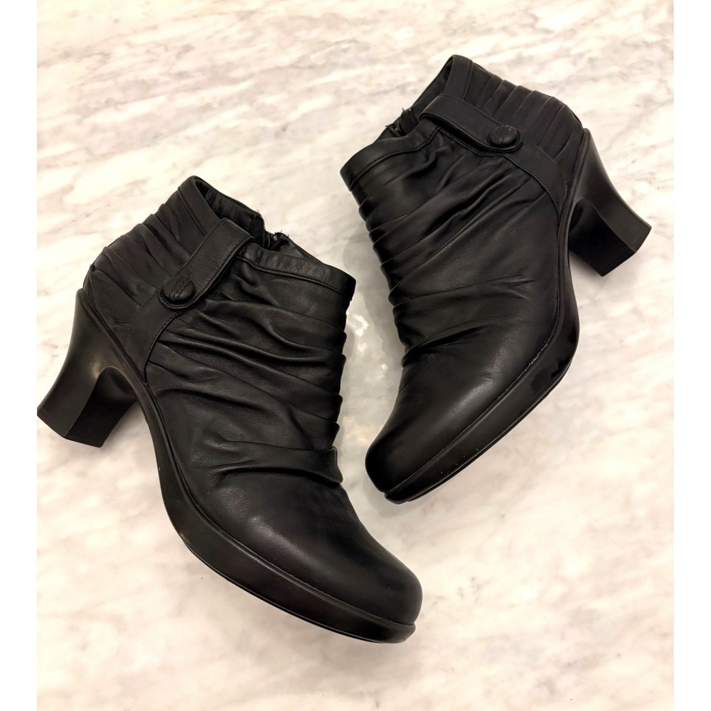 Dansko Buffy Black Leather Ruched Ankle Booties Womens 40 US 9.5-10 Side Zip